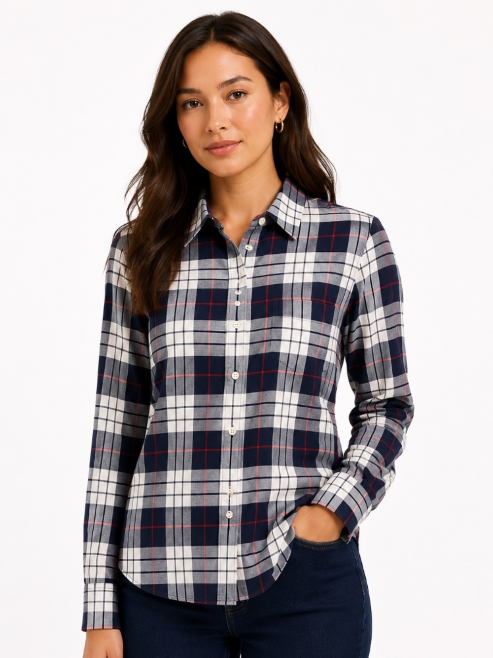UNTUCKit Women's Navy, White & Red Plaid Button-Down Shirt